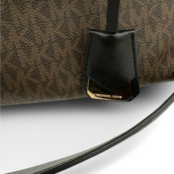 Michael Kors Brown Signature Monogram Gramercy Satchel Tote Bag with Lock Detail - Picture 2 of 14